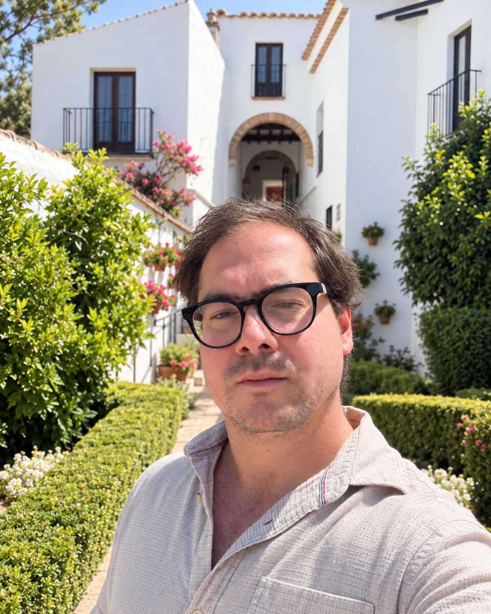 Aleksa Cakalj in a sunlit garden